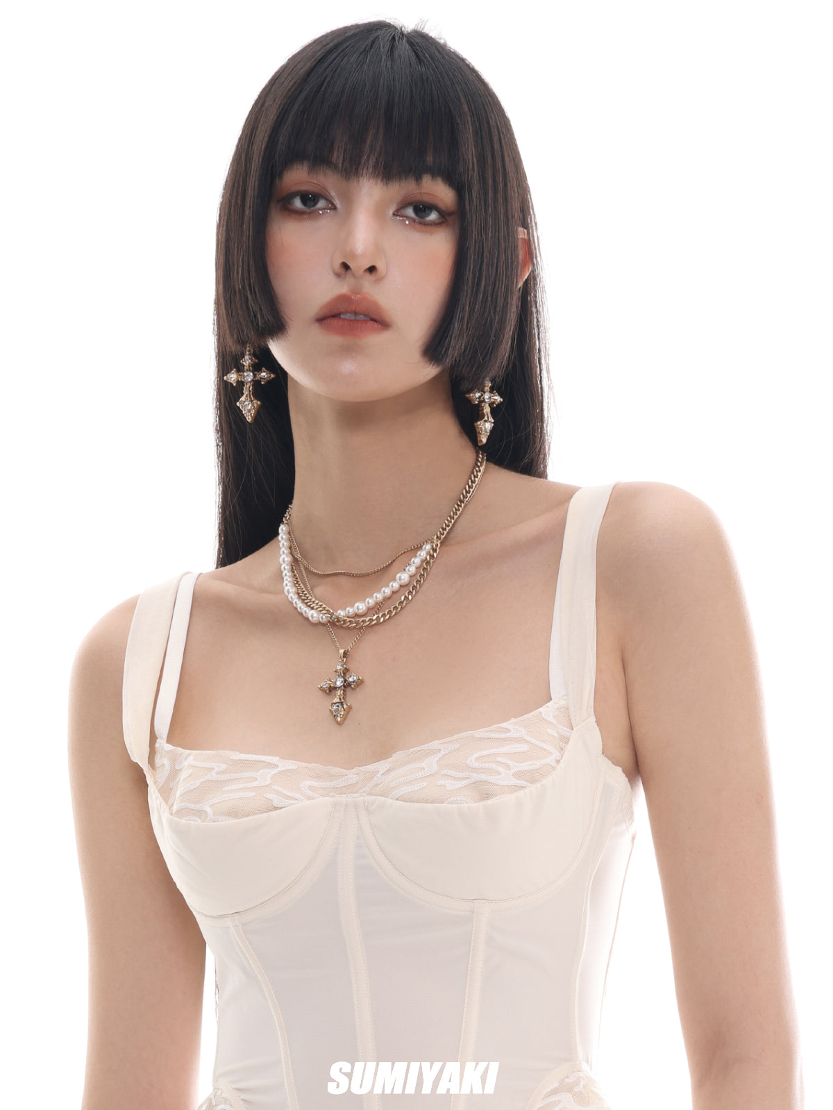 SUMIYAKI Baroque Pearl Cross Necklace