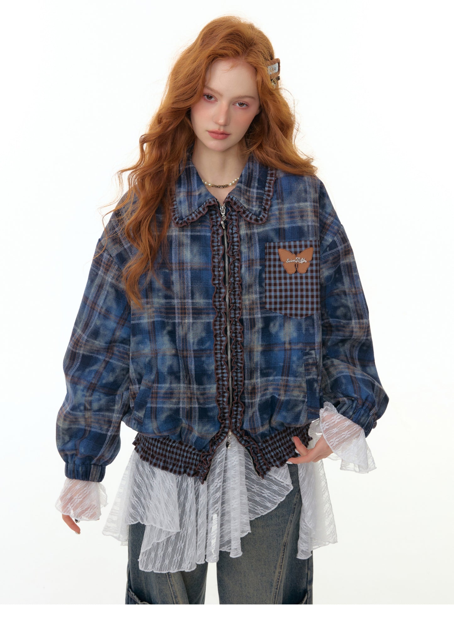 ZiziFei "Navy Secret" Plaid Jacket