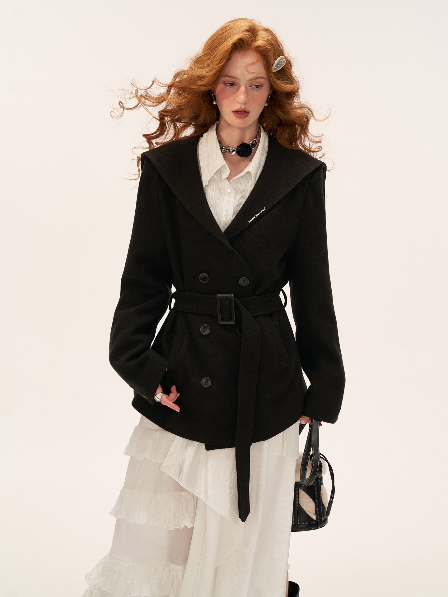MAMC Buttoned Collar Academic Style Wool Blend Coat