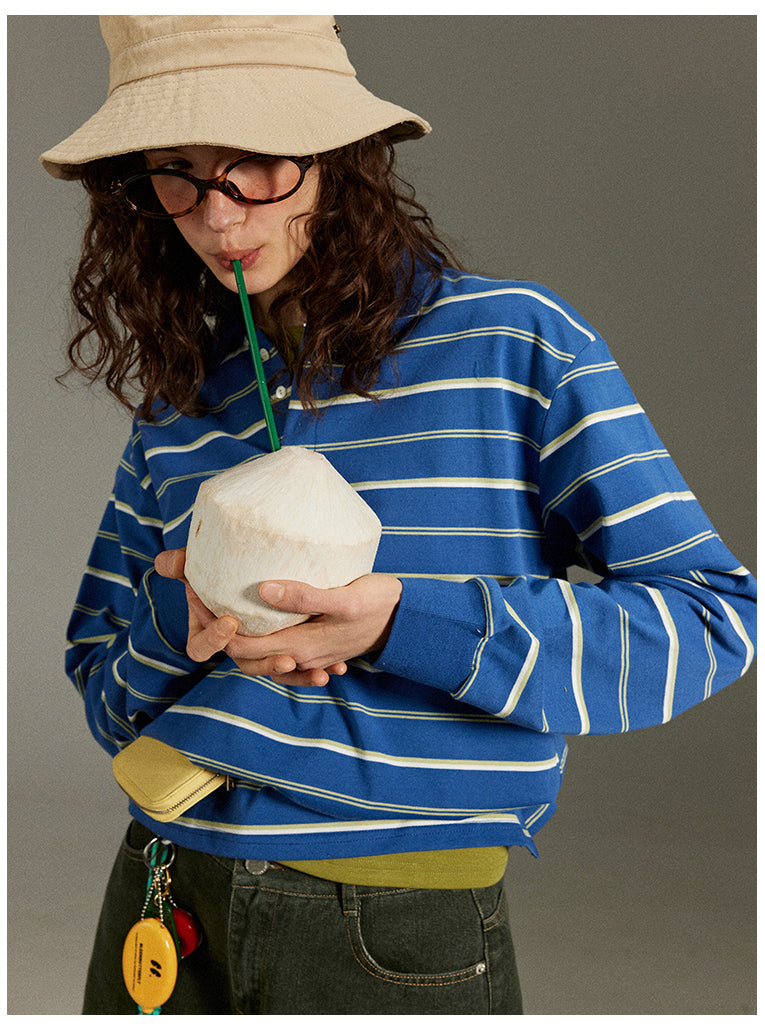Lulugray Retro Stripe Polo Tee