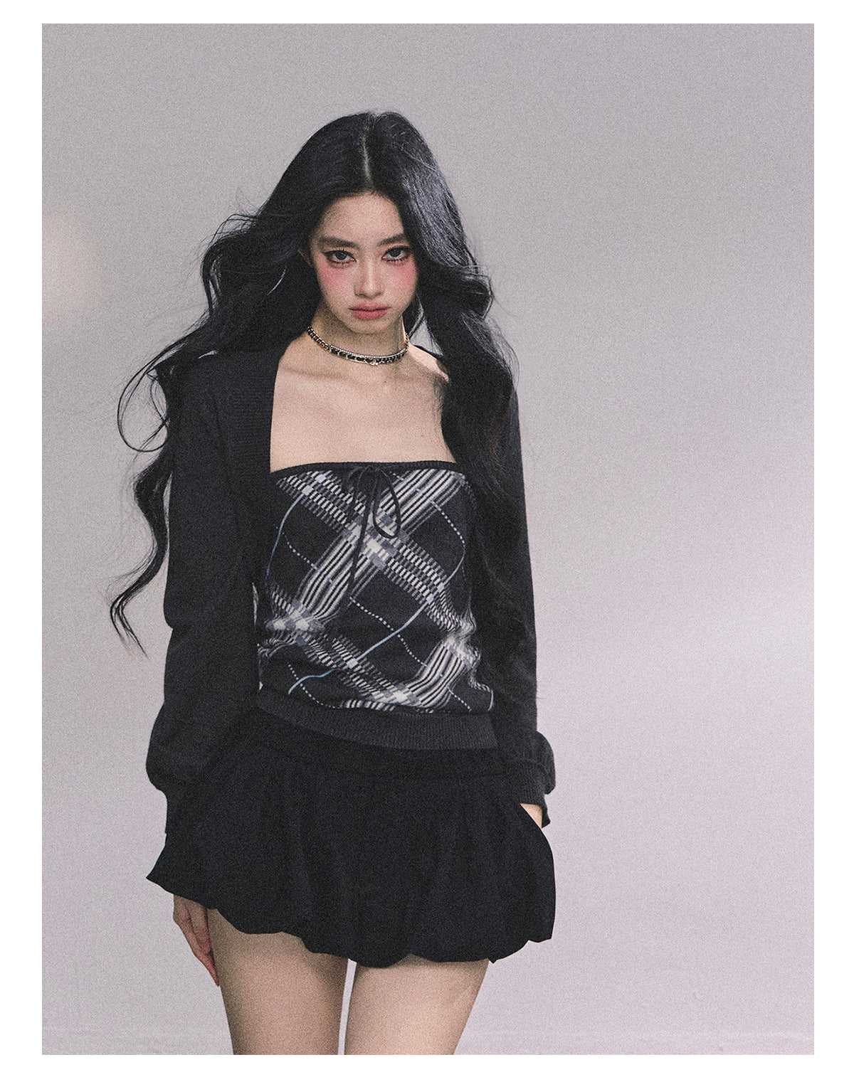 ShaoYeYan Eton Girls High American Plaid Knit Sweater Set