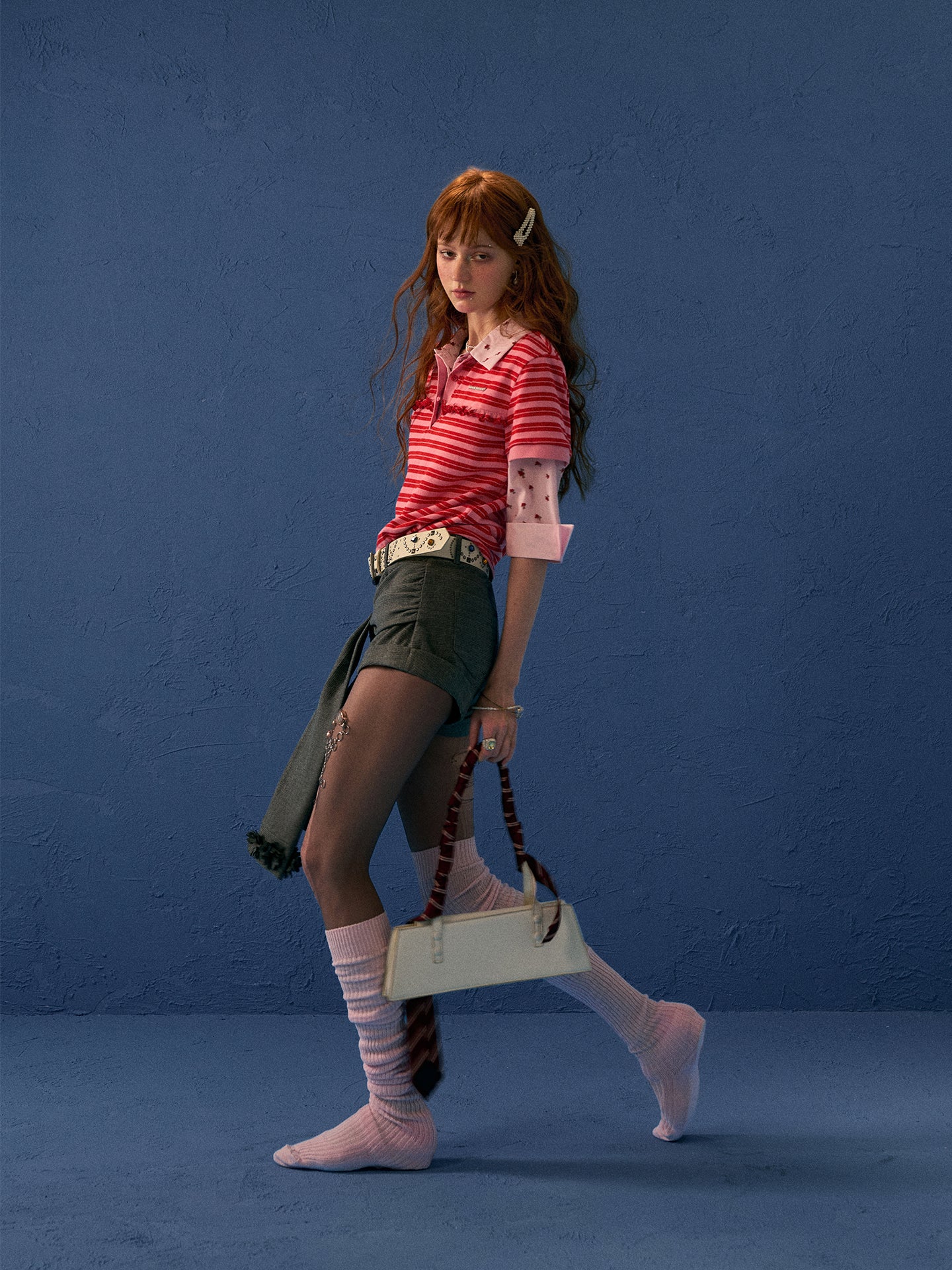 MAMC Red Striped Mock Two-Layer Polo Tee