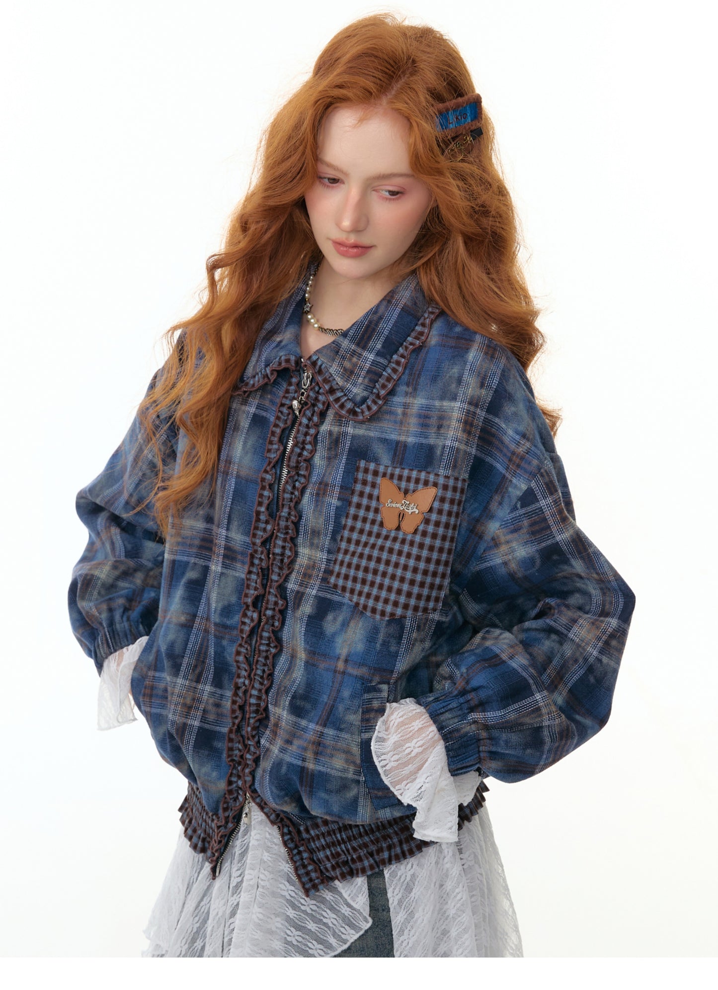 ZiziFei "Navy Secret" Plaid Jacket
