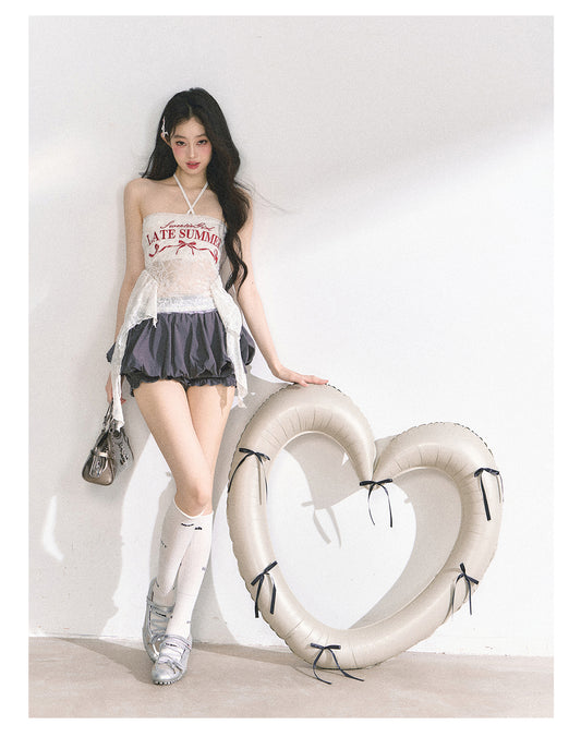 SHAOYEYAN Off-Shoulder Lace Halter Top