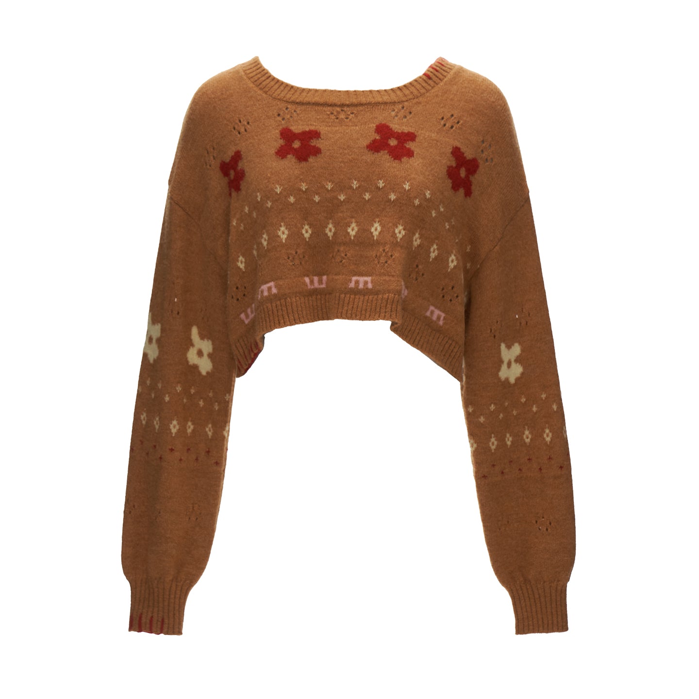 MAMC Star Flower Jacquard Round Neck Cropped Sweater