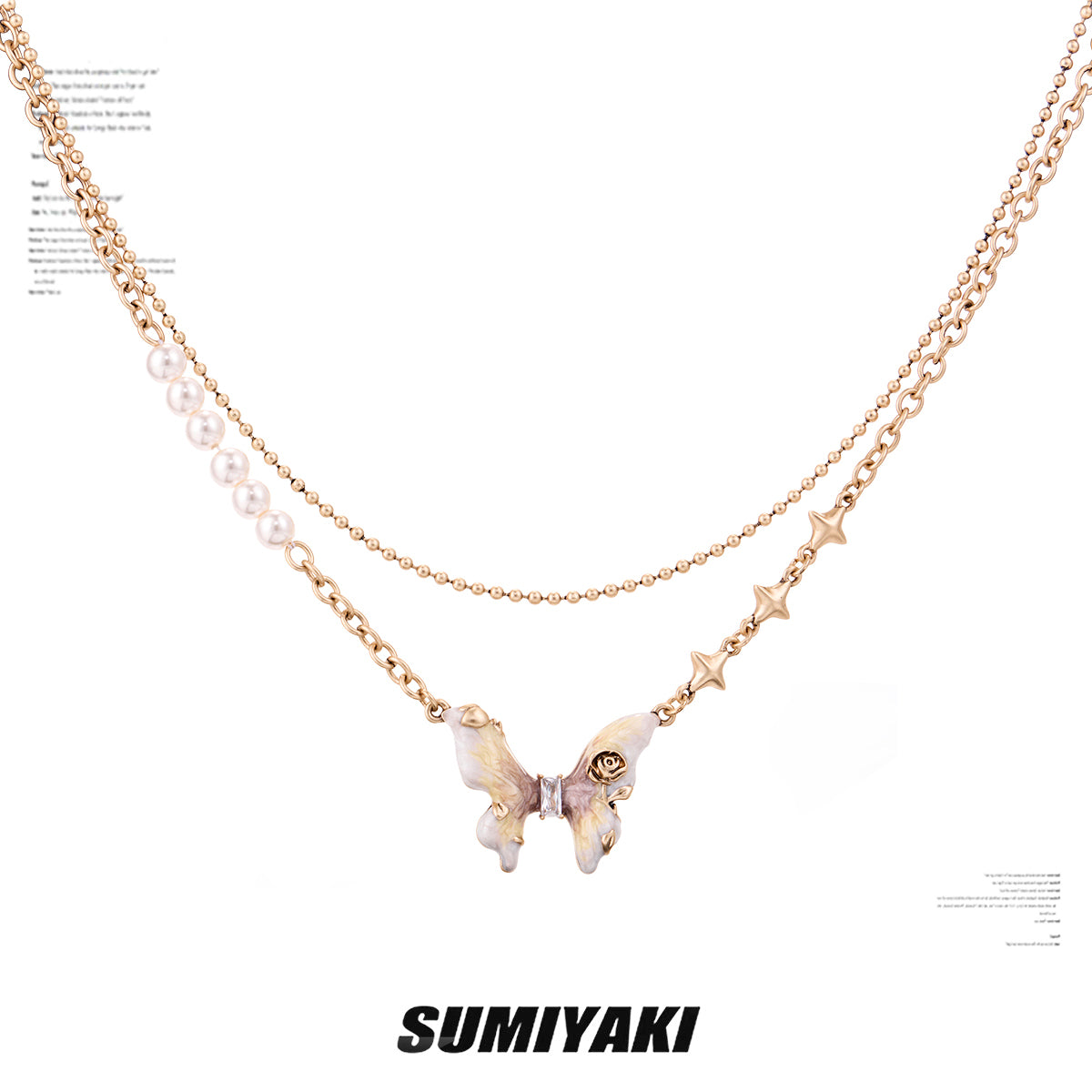 SUMIYAKI Butterfly Earrings & Pearl Necklace