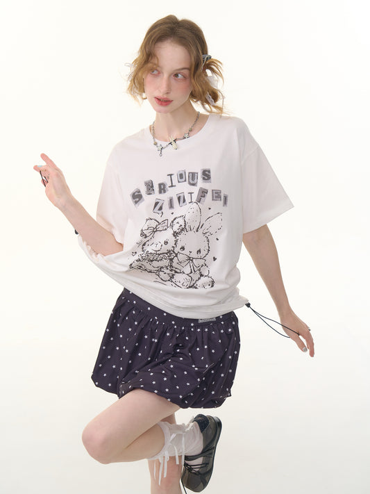 ziziFei Vintage Bunny Drawstring Tee