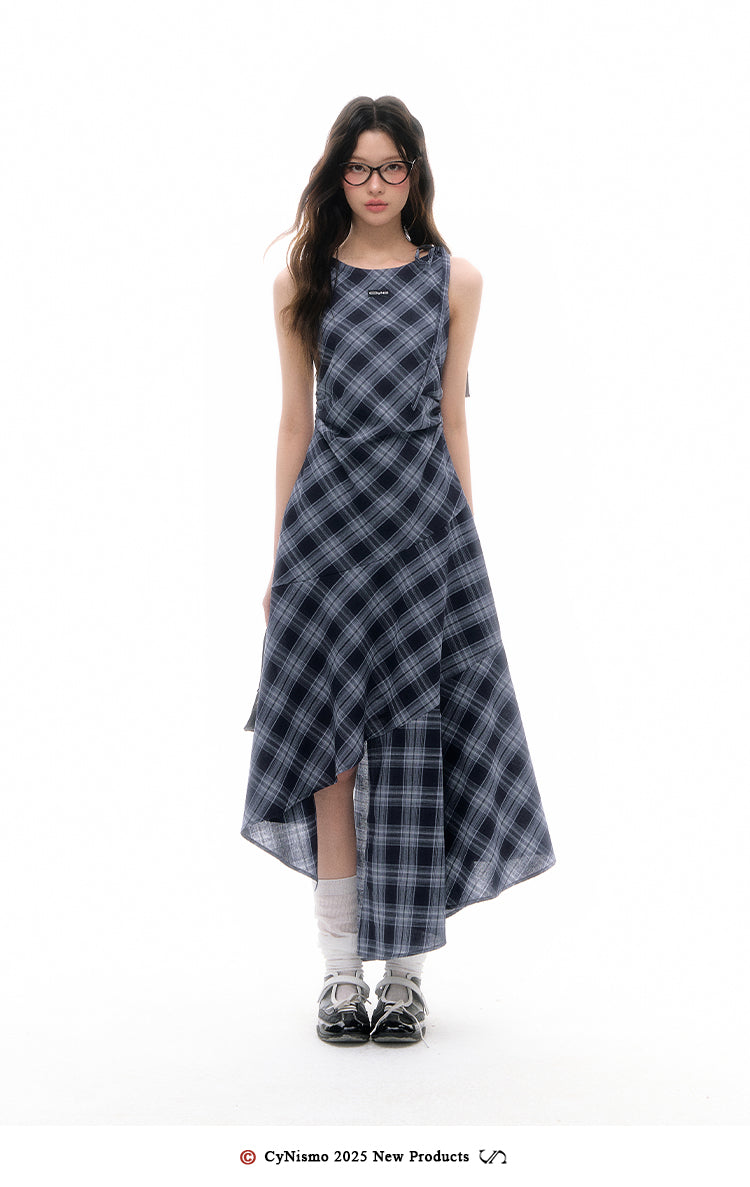 CyNi Retro Lightweight Sleeveless Plaid Dress