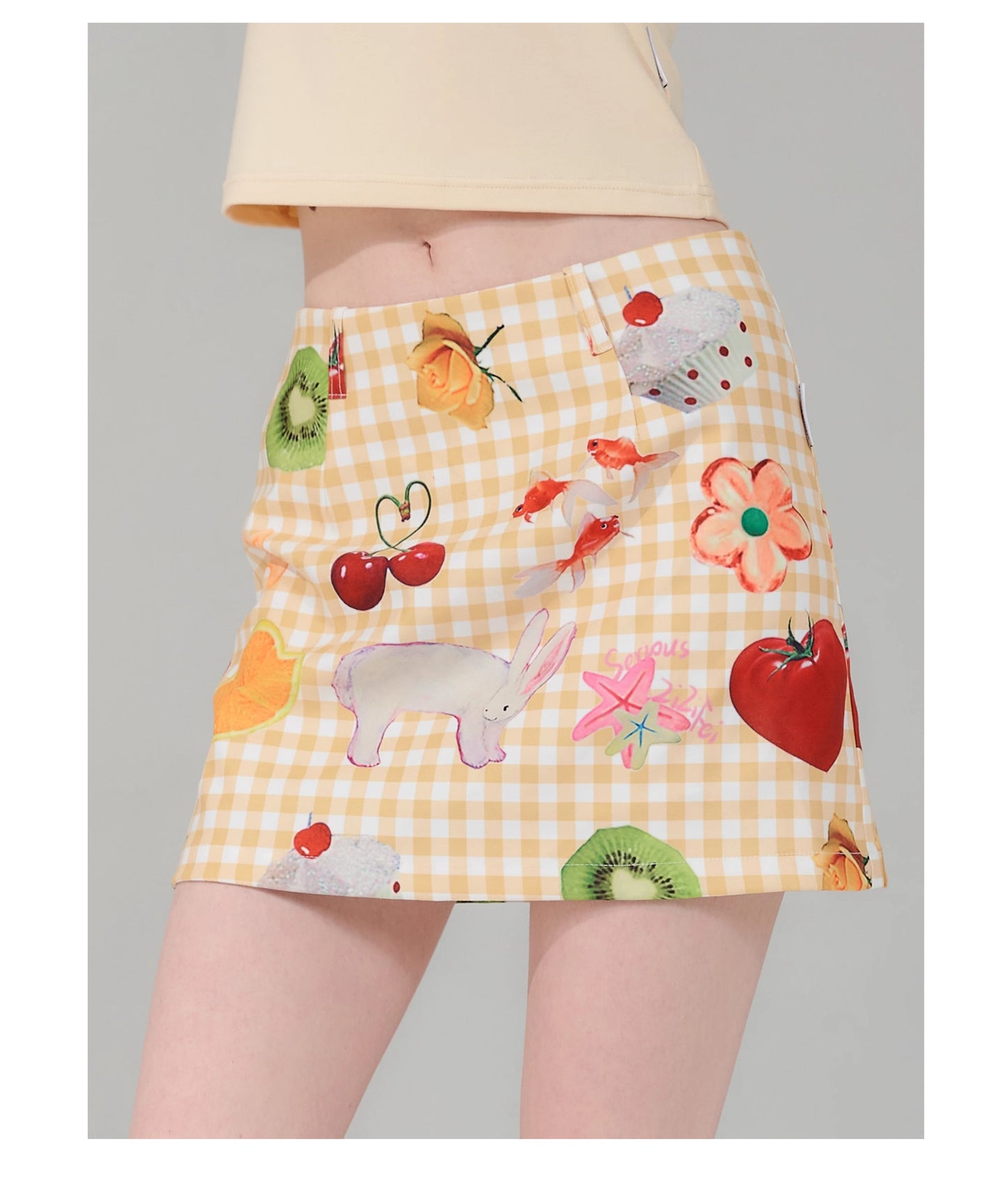 ziziFei Playful Fruit Print High-Waist Mini Skirt