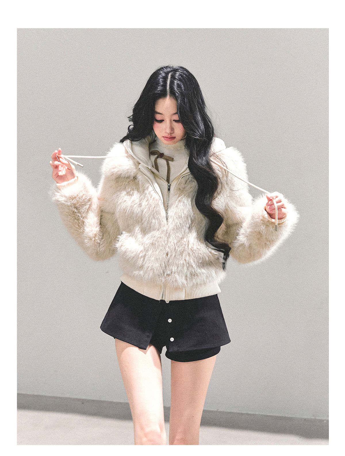 ShaoYeYan Only She Treads Through Snow Fake Two-Layer Hooded Coat