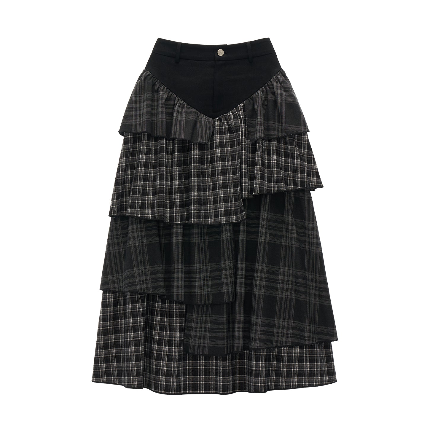 MAMC Denim & Plaid Layered Maxi Skirt