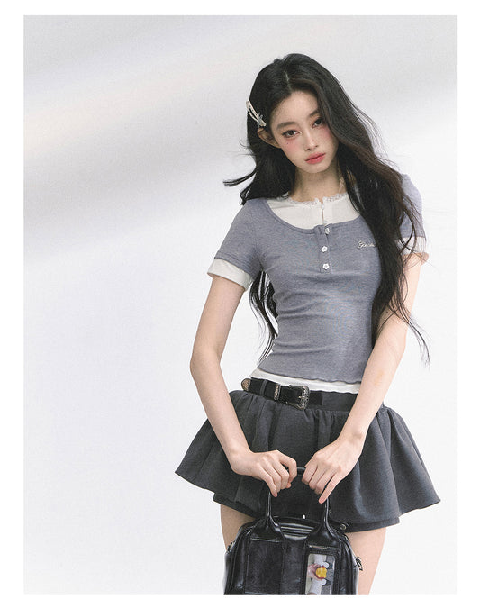 SHAOYEYAN Liliana Fake Two-Piece Lace T-Shirt