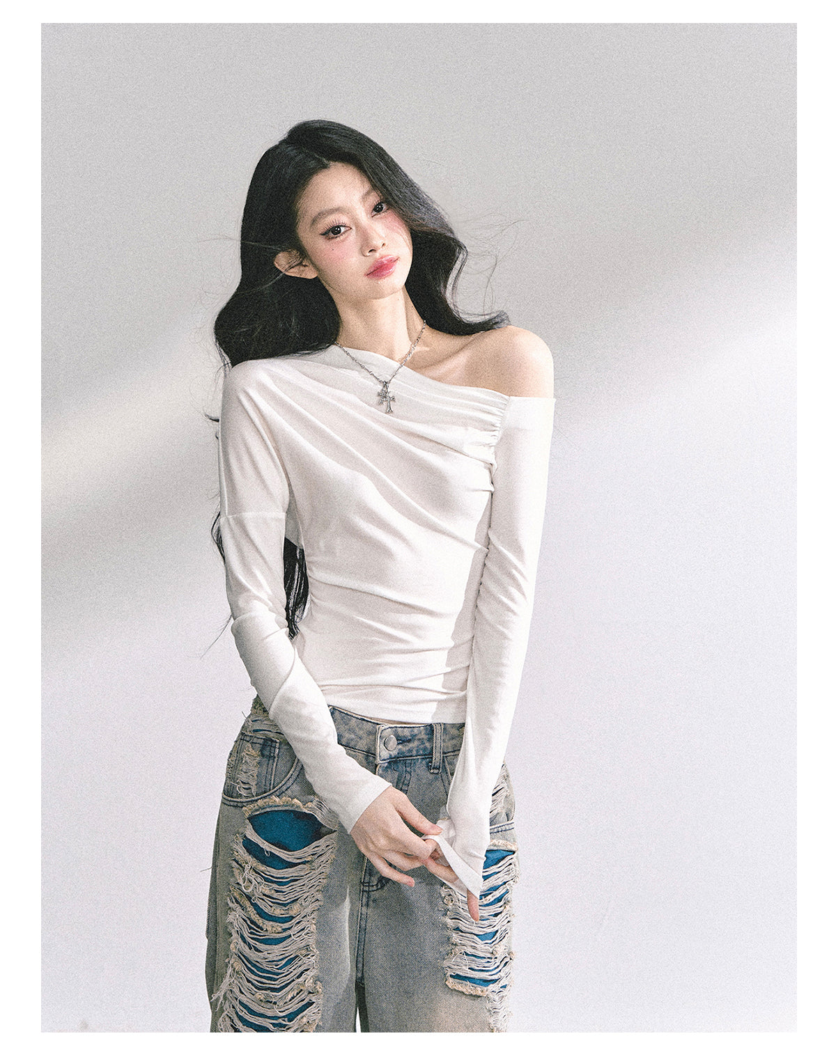 SHAOYEYAN Korean Mature Style Off-Shoulder Tee