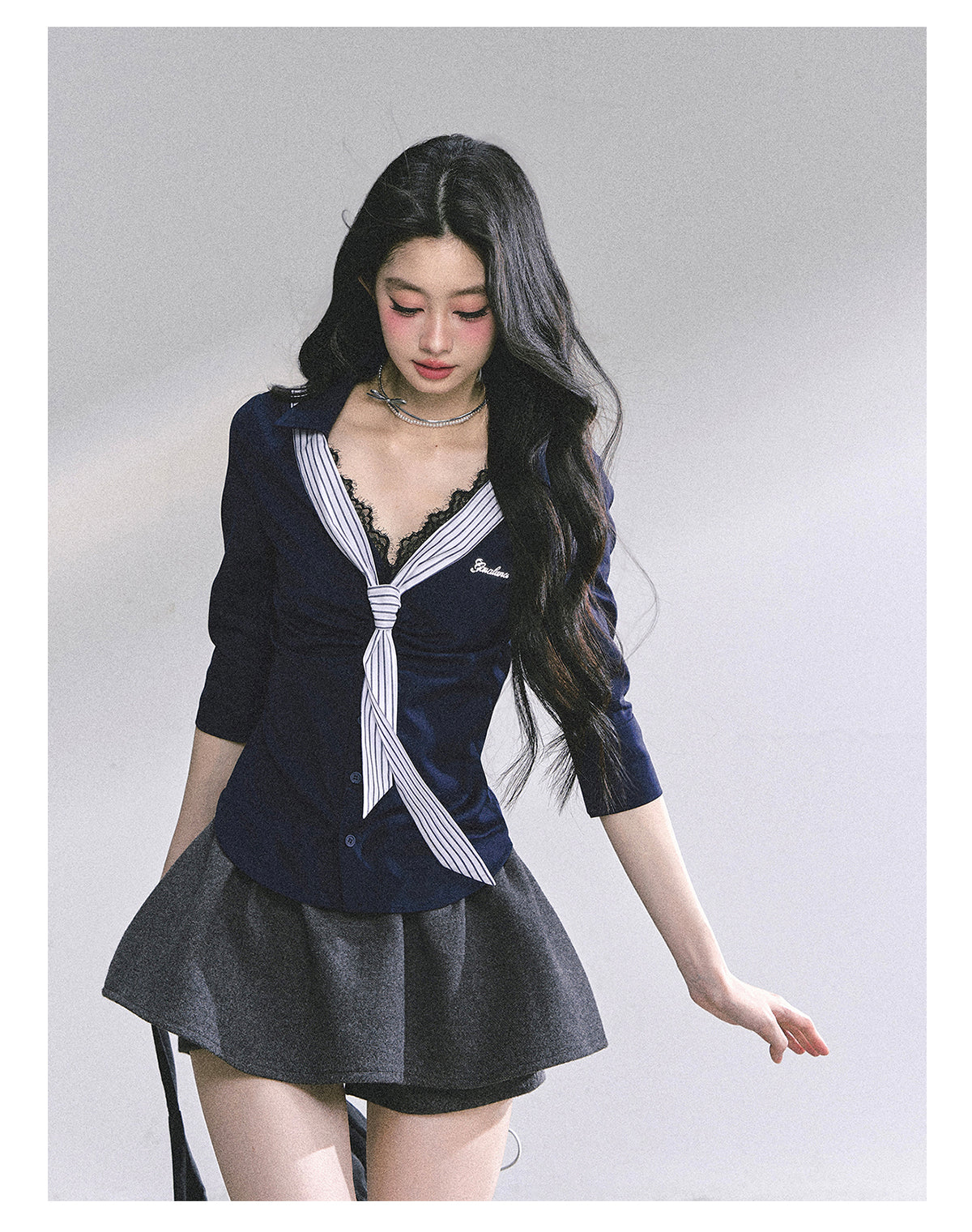 SHAOYEYAN American Waist-Defining Lace Stripe Shirt