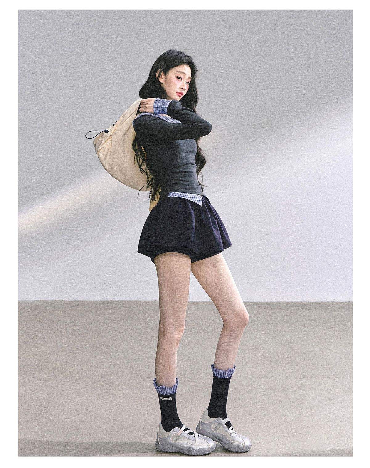 SHAOYEYAN Mock Two-Layer Waist-Defining Striped Tee