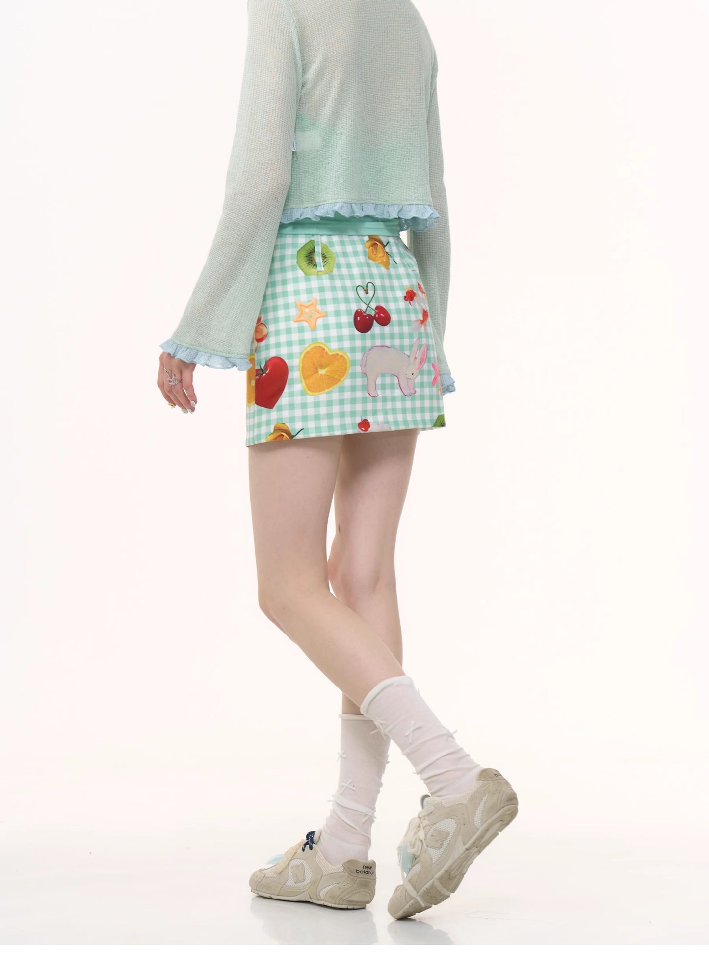 ziziFei Playful Fruit Print High-Waist Mini Skirt