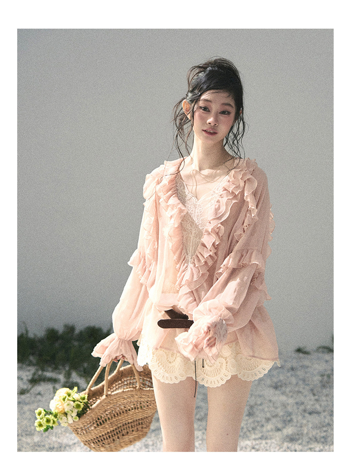 ShaoYeYan Aomalm Listening to Wind's Whisper French Ruffle Lace Blouse