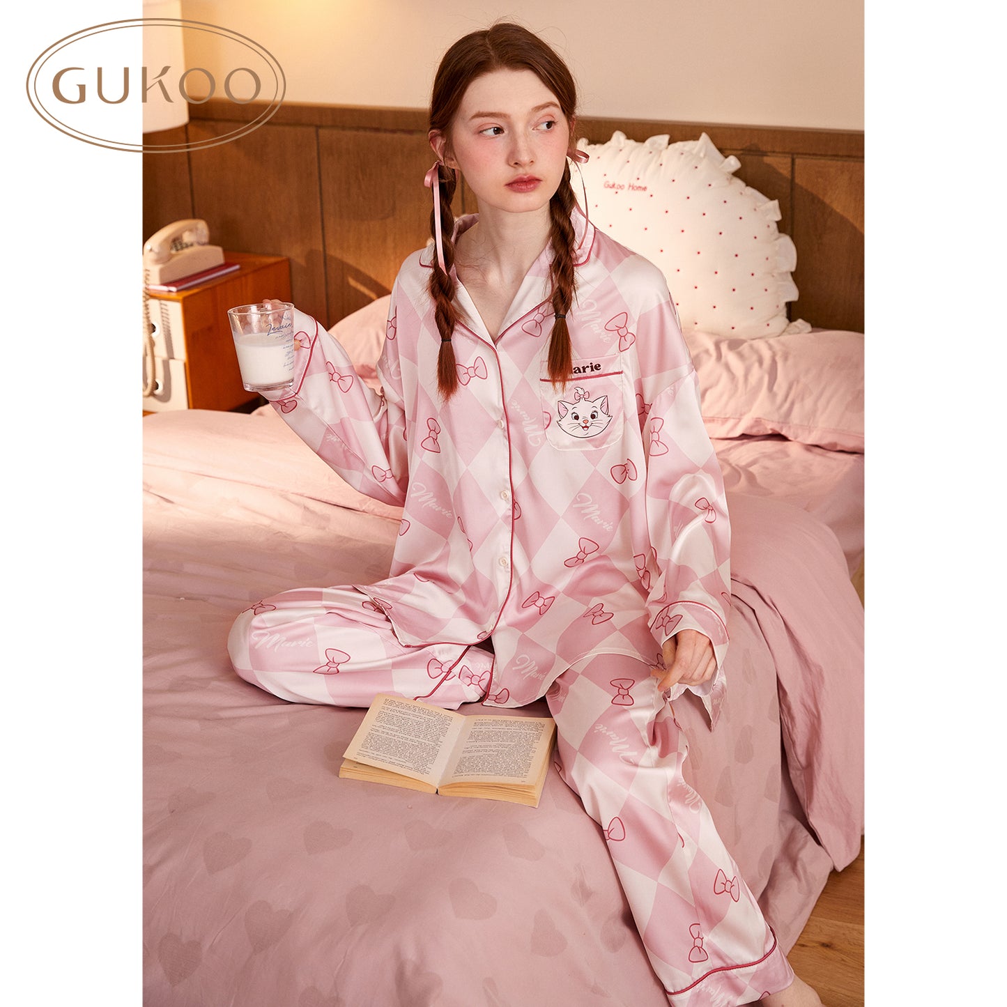 Gukoo Marie Cat Print Pajama Set