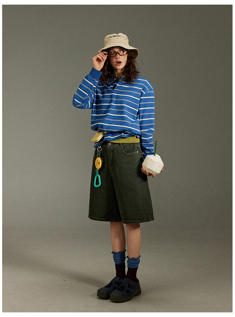 Lulugray Retro Stripe Polo Tee