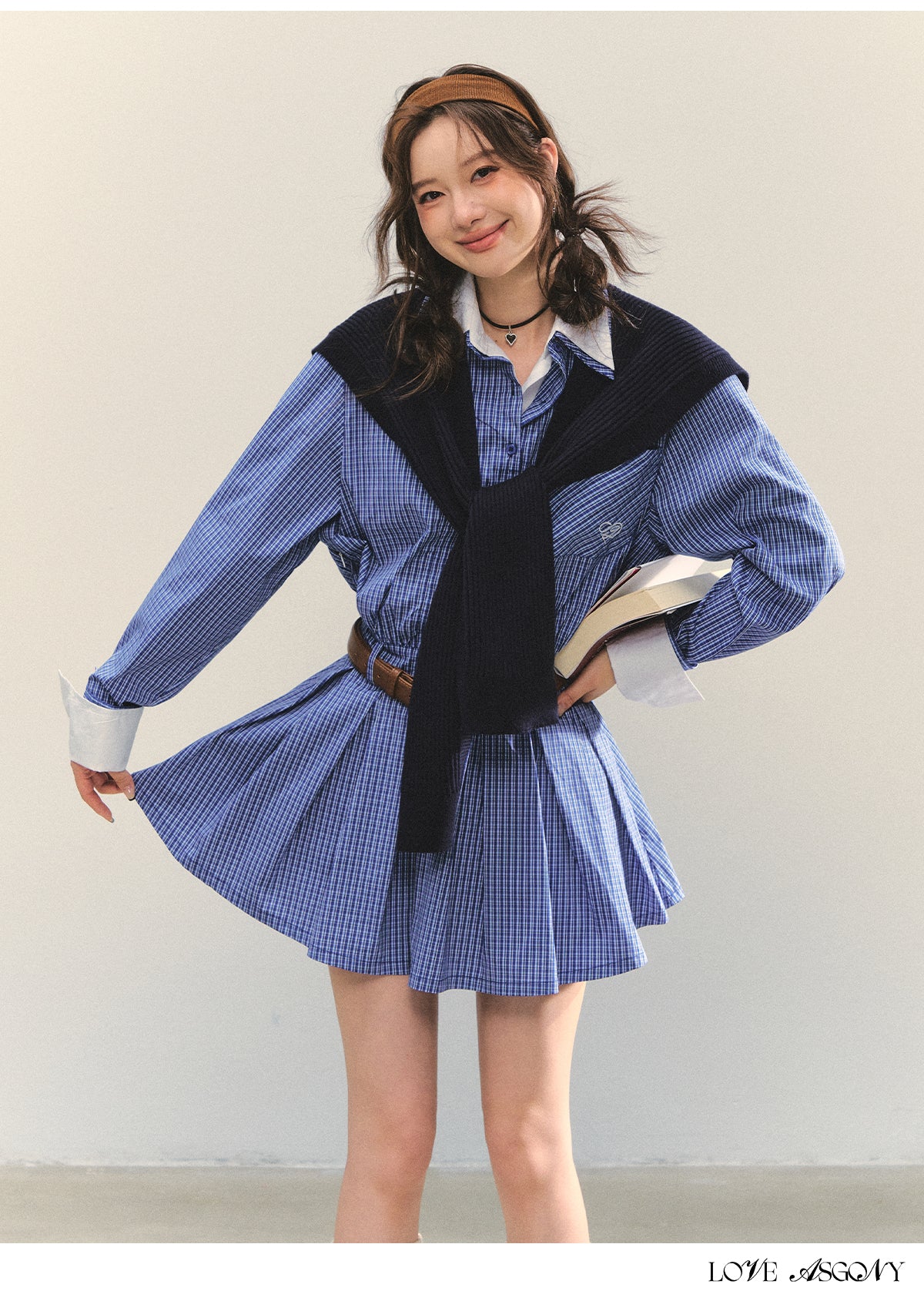 AsGony MIU Style Cape Fake Two-Piece Dress