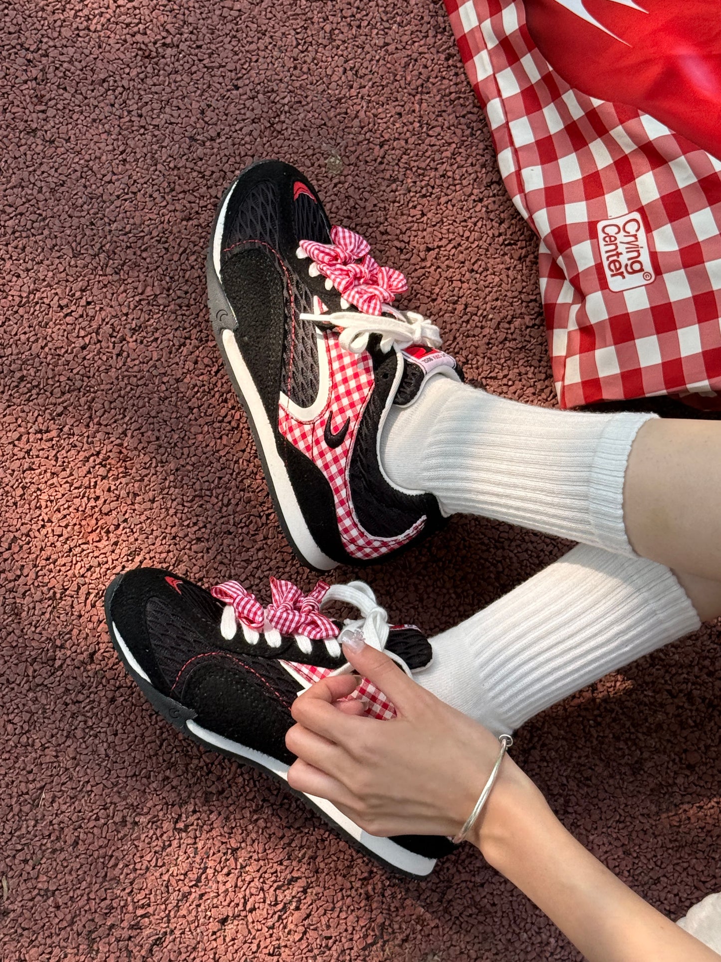 Cat&Sofa Plaid Mesh Height-Boost Sneakers