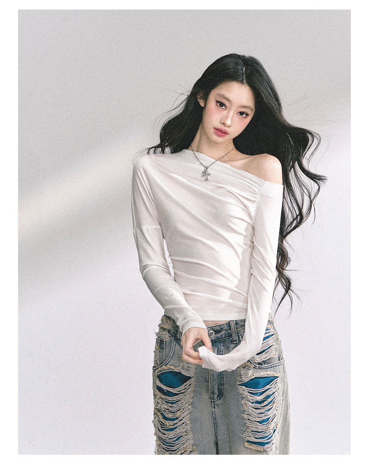 SHAOYEYAN Korean Mature Style Off-Shoulder Tee