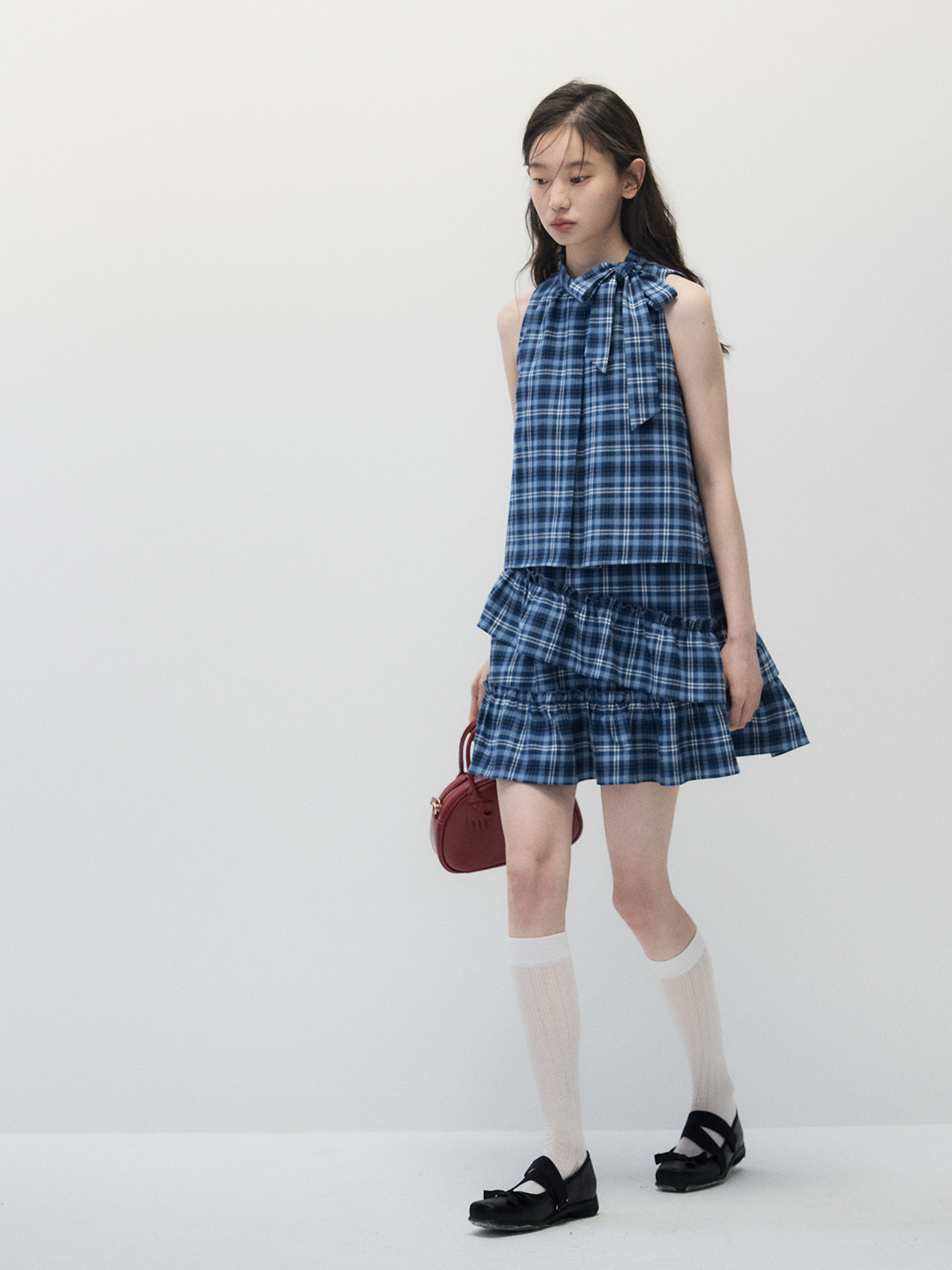 ANNATTO 'Sleepless Sea' Blue Gingham Tiered Dress