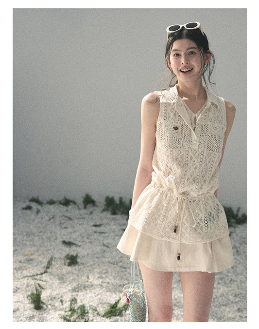 ShaoYeYan Aomalm Summer Wind Kisses Skirt Fake Two-Layer Lace Top