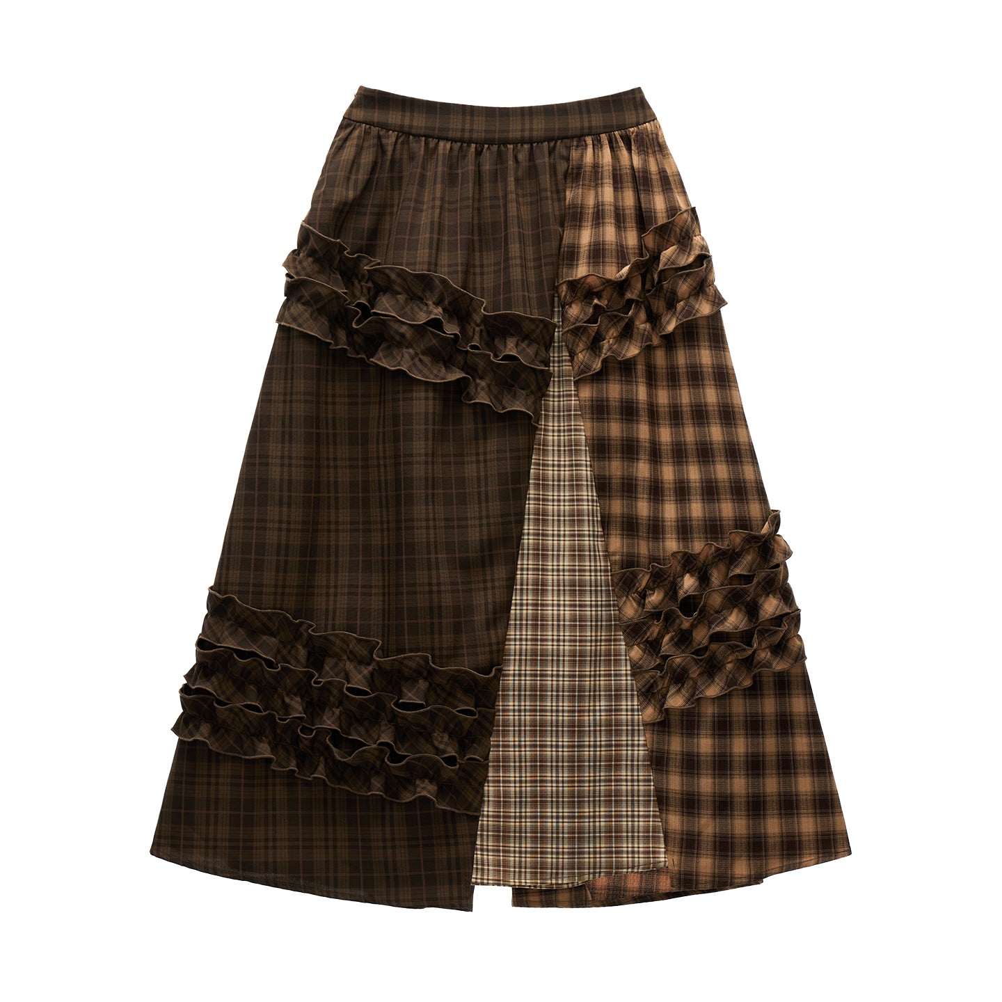 MAMC Brown Plaid Patchwork Maxi Skirt