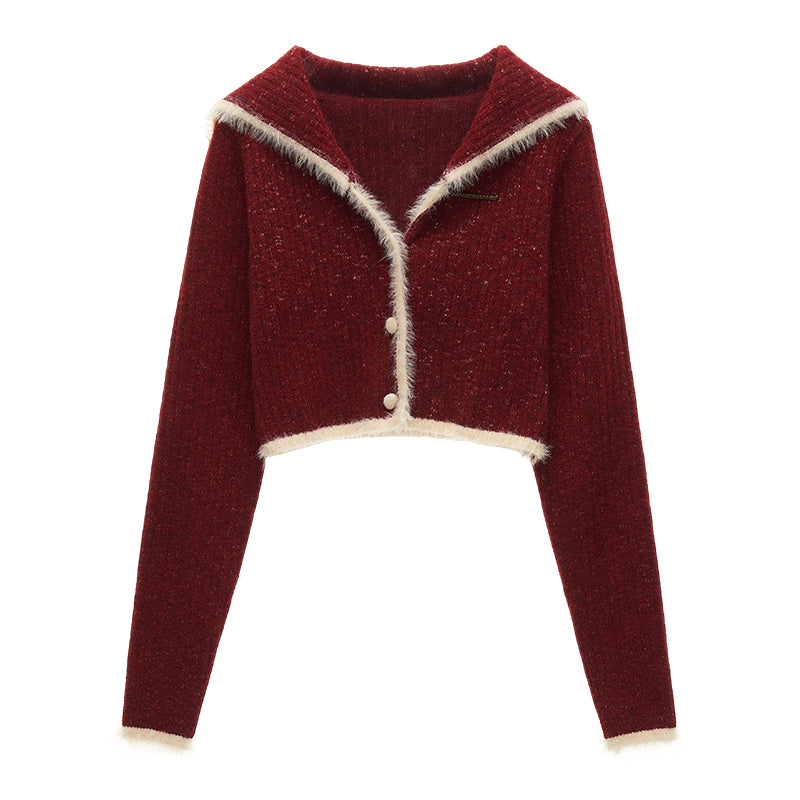MAMC Navy Collar Knit Cardigan