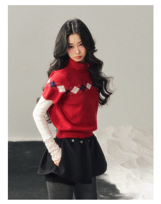 ShaoYeYan Aomalm Snow-Wrapped Christmas Letter Semi-Turtleneck Sweater