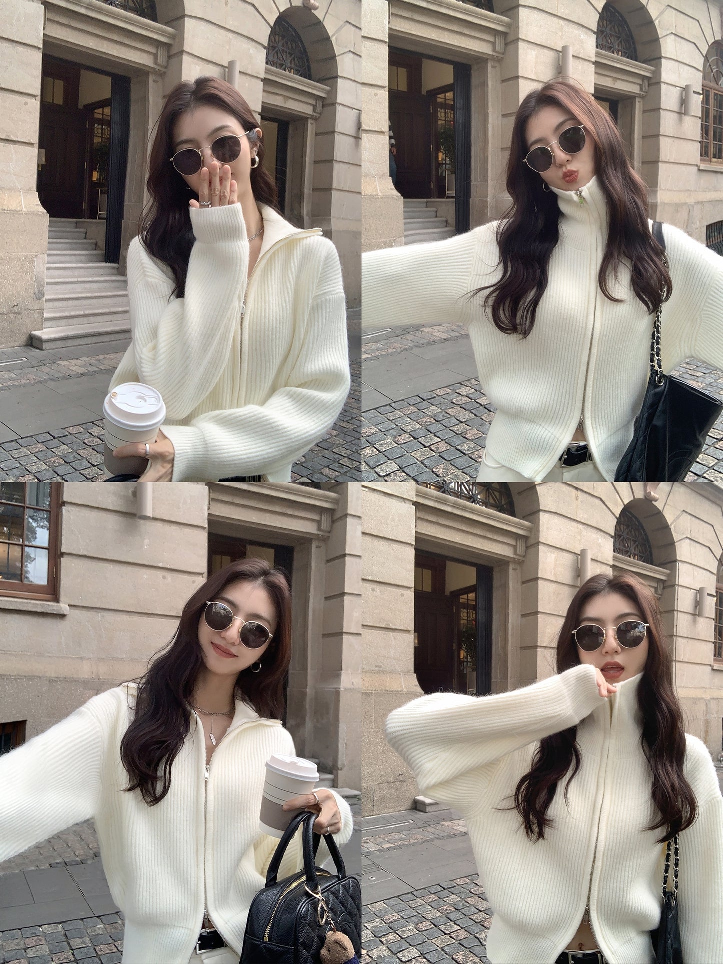 MULVAN Zip-Front Knit Cardigan