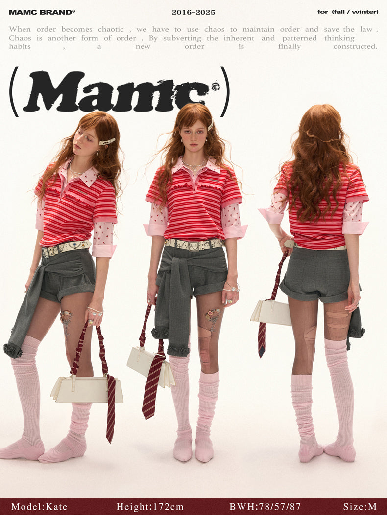 MAMC Red Striped Mock Two-Layer Polo Tee