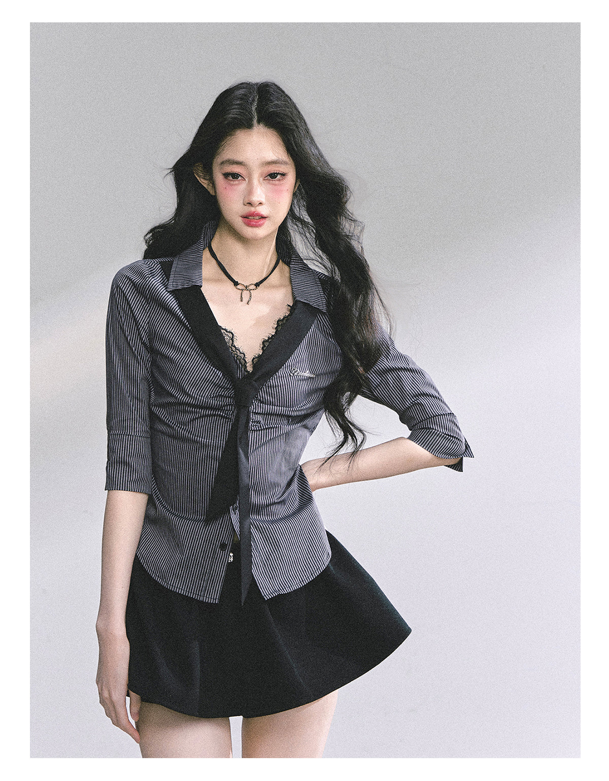 SHAOYEYAN American Waist-Defining Lace Stripe Shirt