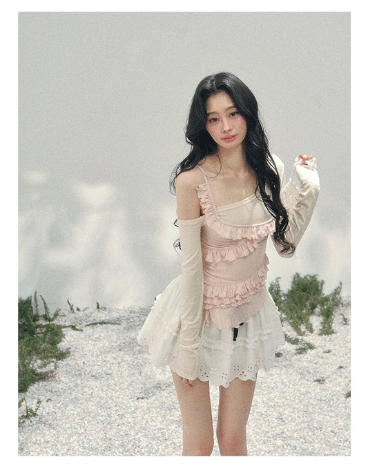 ShaoYeYan Aomalm Frosted Tenderness Fake Two-Layer Ruffle Top