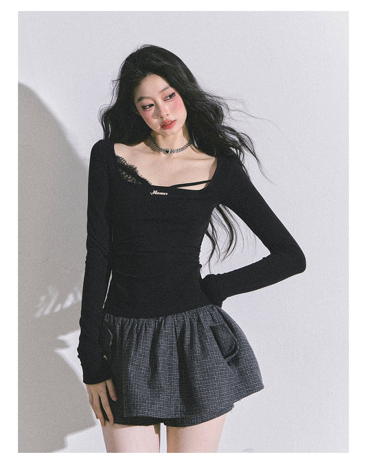 ShaoYeYan Long Sleeve Lace T-Shirt