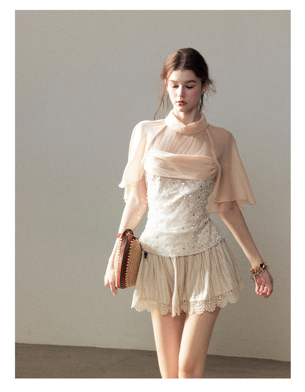 ShaoYeYan Aomalm Diffuse Nebula French Sheer Mesh Wrap Top