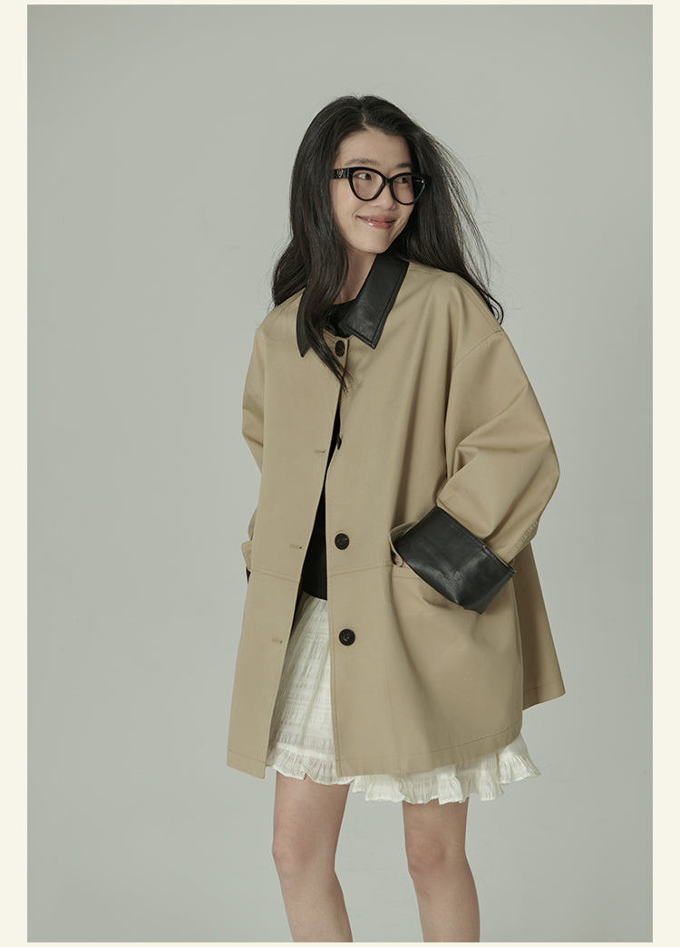 HAVERICE Retro Old Letters Trench Coat