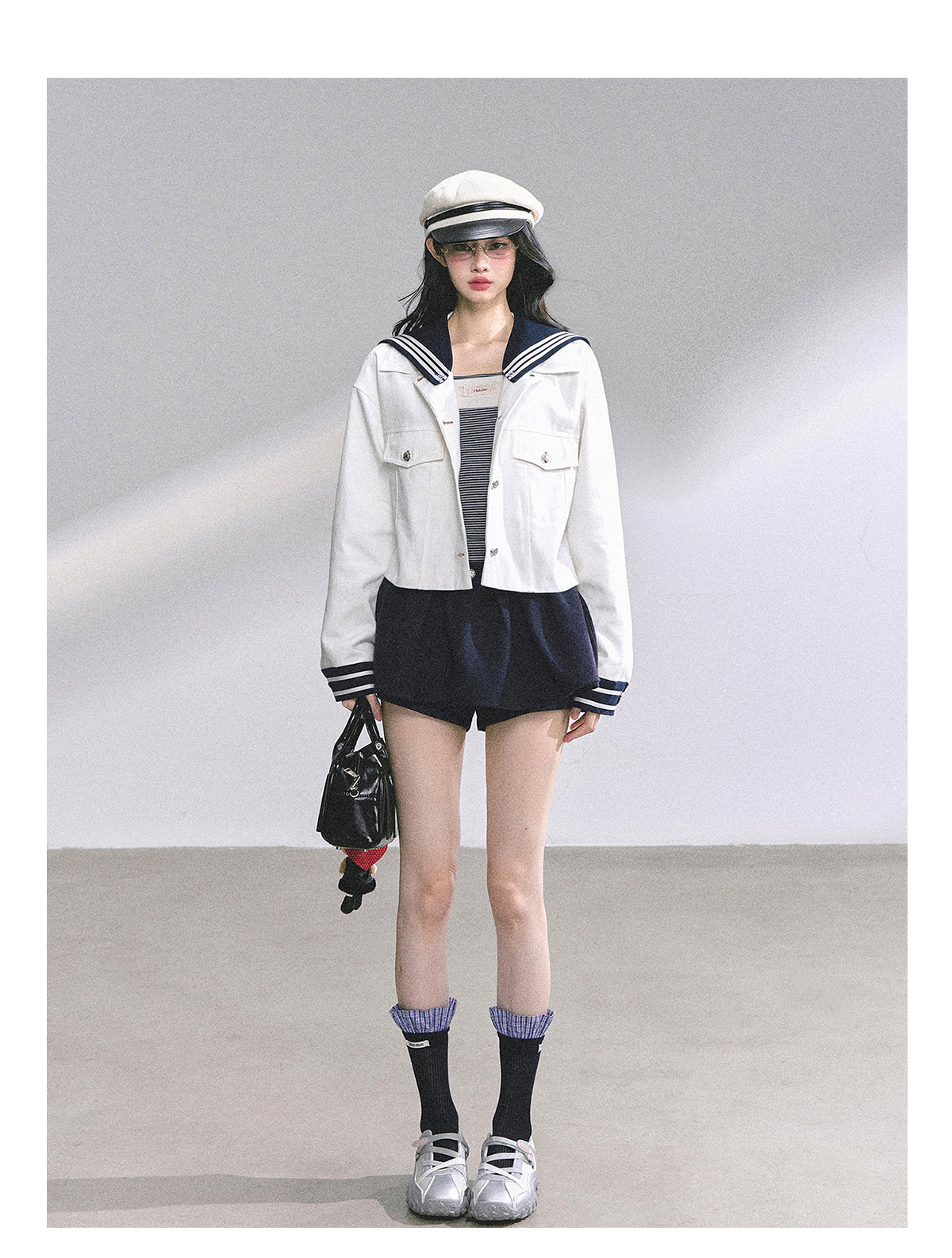 SHAOYEYAN Detachable Sailor Collar Denim Jacket (with detachable navy collar)
