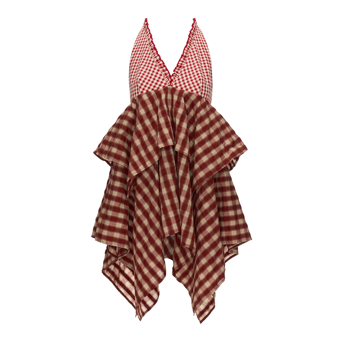 MAMC Red Textured Plaid Panel Dress