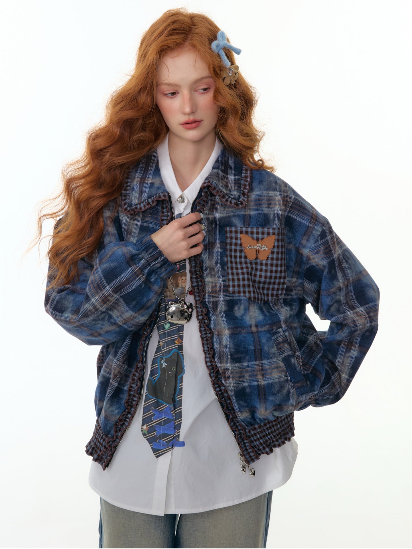 ZiziFei "Navy Secret" Plaid Jacket