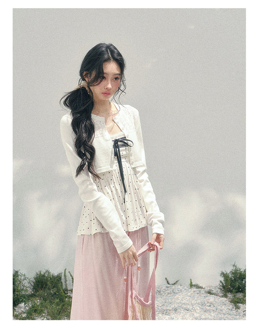 ShaoYeYan Aomalm Polka Dot Brandy French Lace Top & Jacket Set