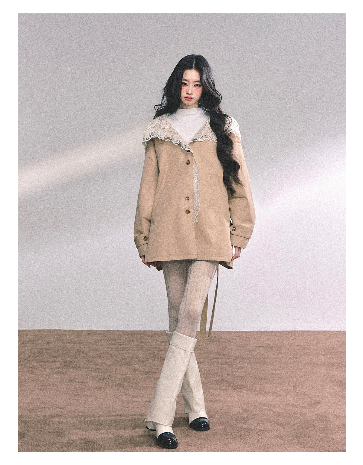 ShaoYeYan Verona Winter Loose Lace Hooded Trench Coat