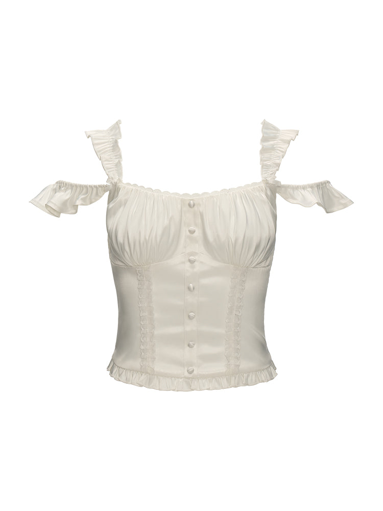 MAMC White Sleeveless Pleated Slim Fit Camisole