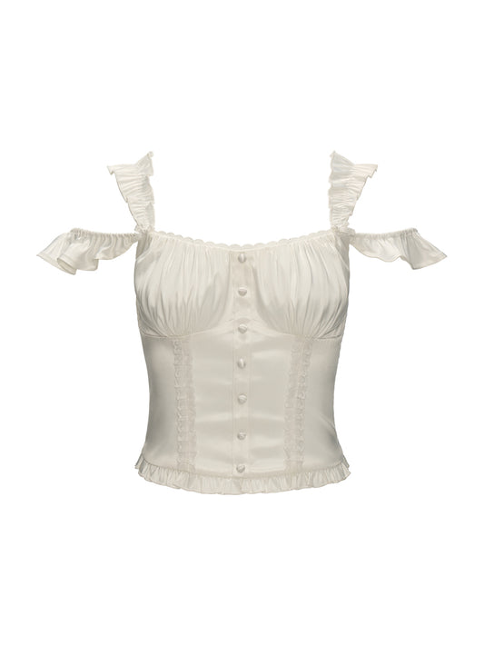 MAMC White Sleeveless Pleated Slim Fit Camisole