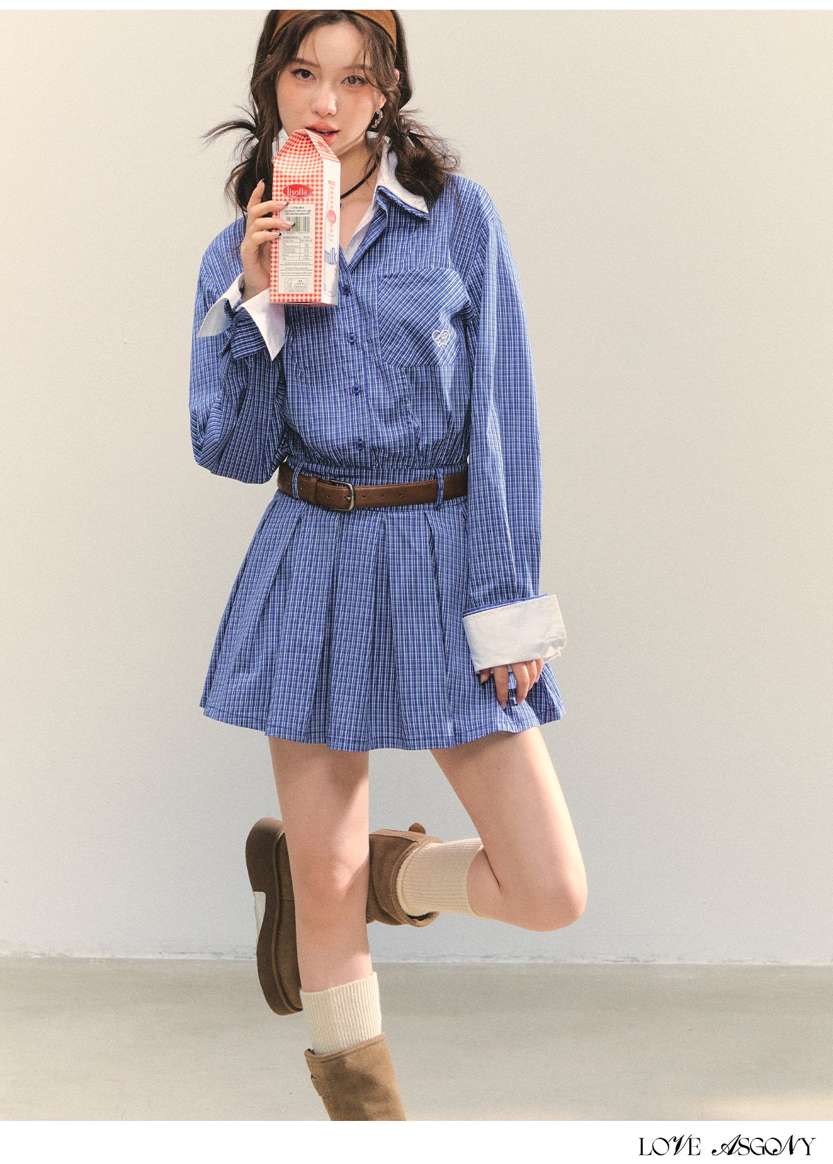 AsGony MIU Style Cape Fake Two-Piece Dress
