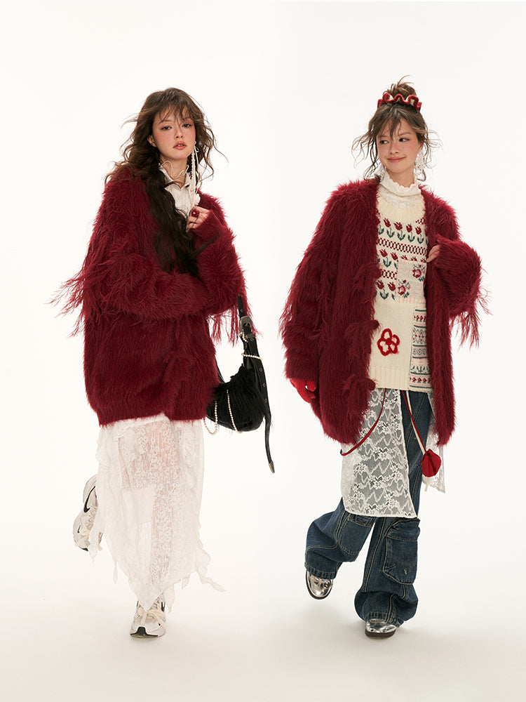 MAMC Fringe-Sleeve Bow Cardigan