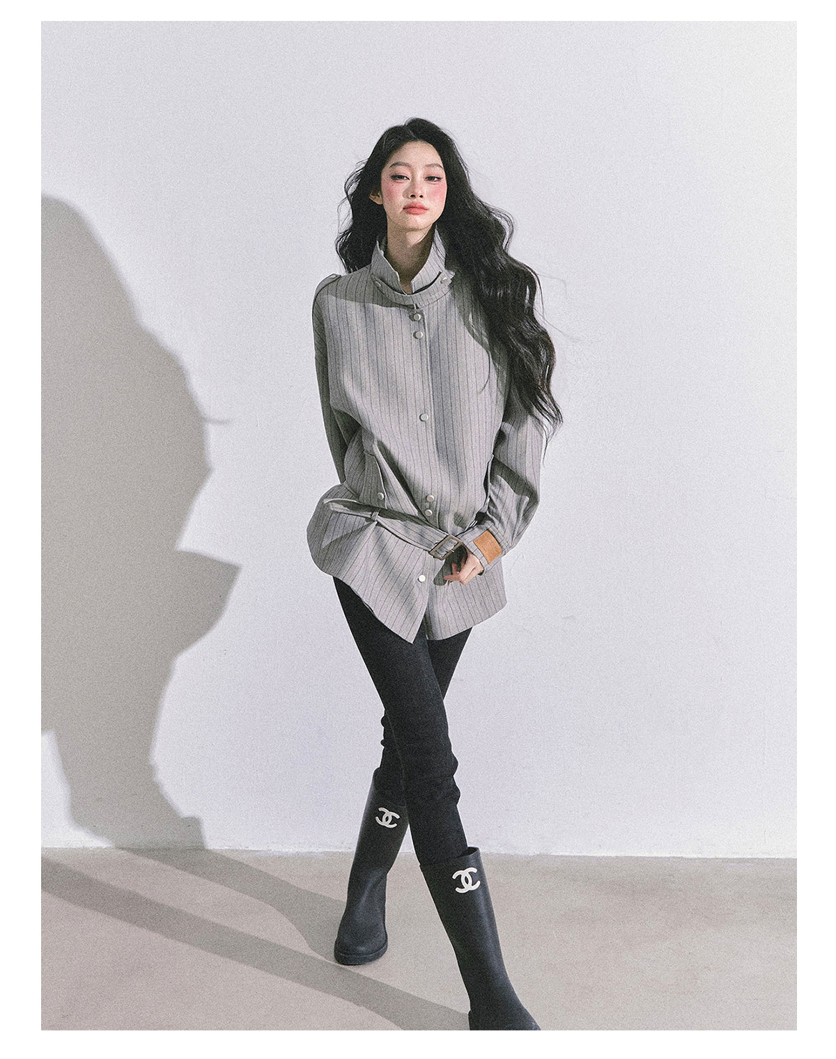 ShaoYeYan Saint Martin College French British Style Stand Collar Striped Coat