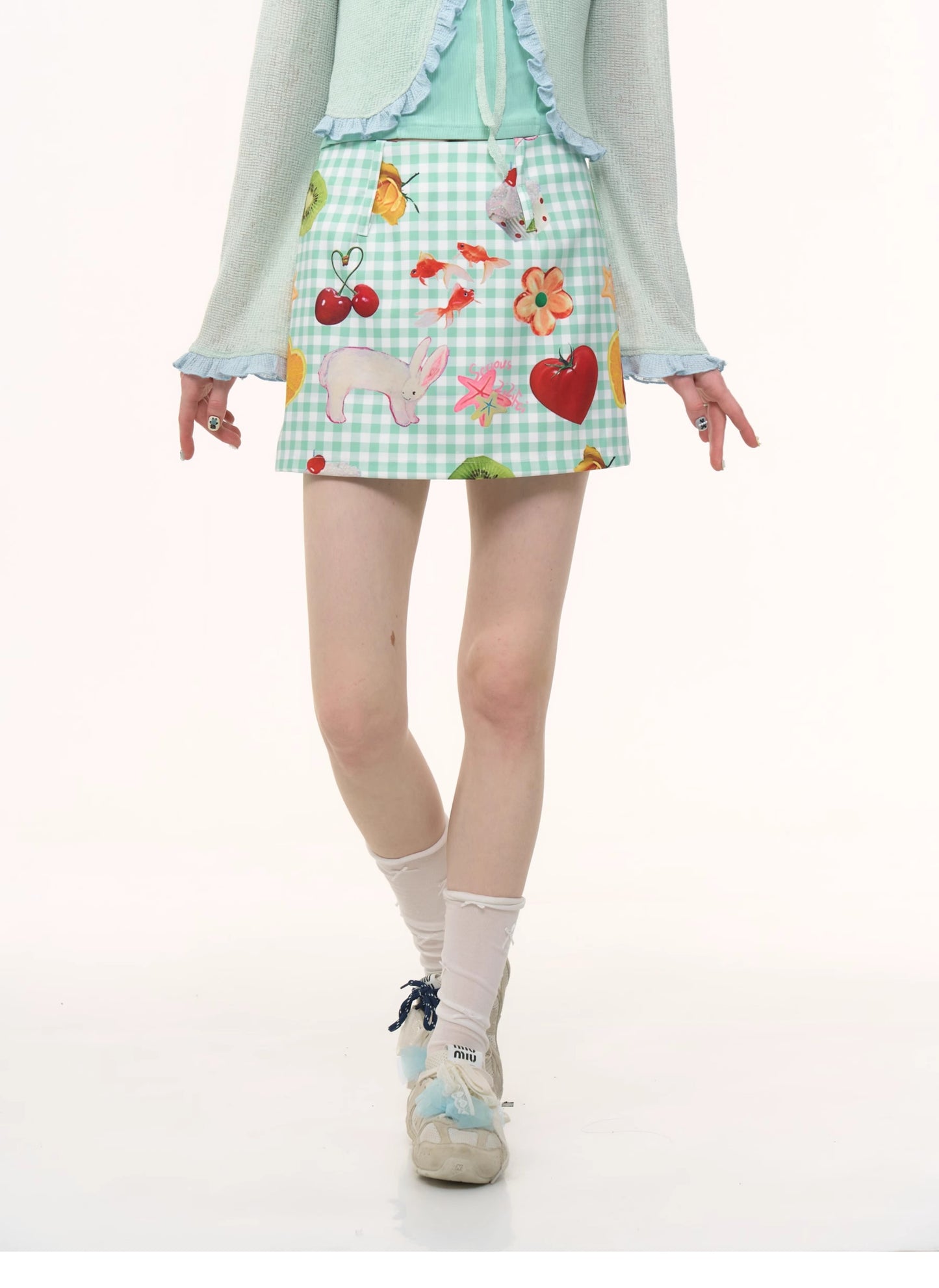 ziziFei Playful Fruit Print High-Waist Mini Skirt