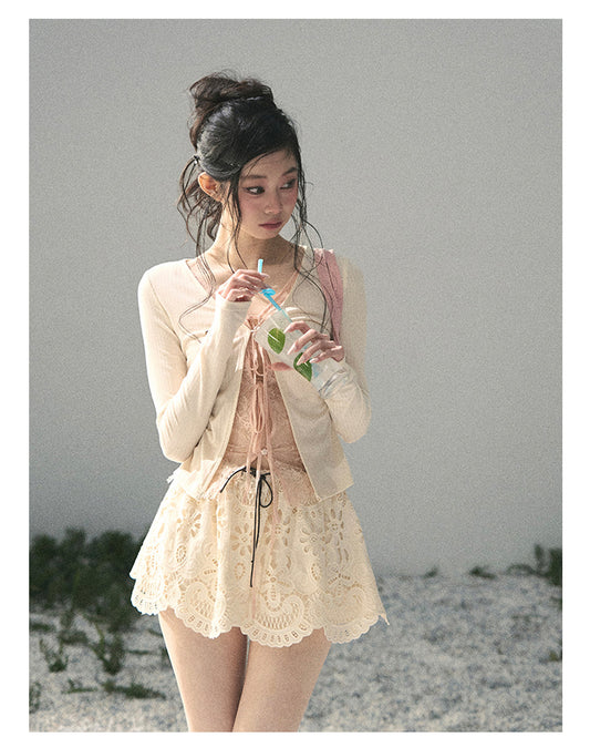 ShaoYeYan Aomalm Dreams Born in Cracks Fake Two-Layer Korean Lace Top